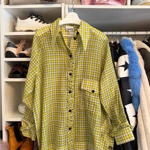 GANNI Yellow Plaid Shirt